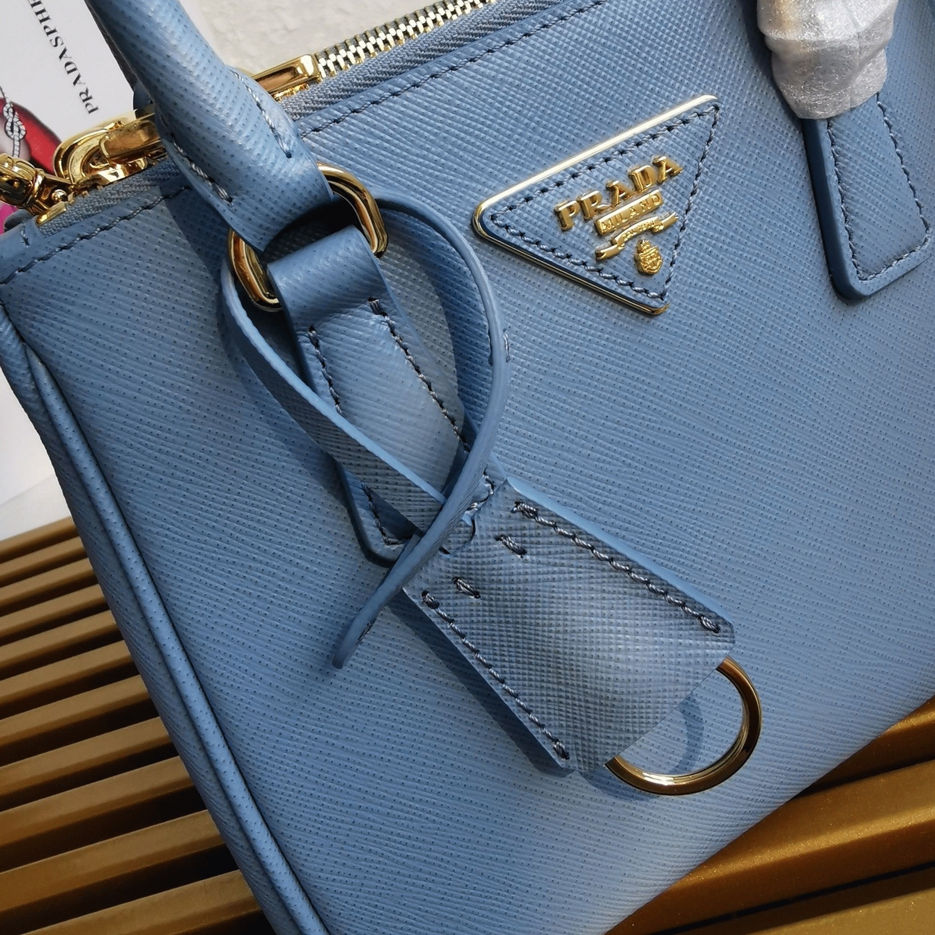 Light Blue Pra*a Mini Galleria Bag Fake