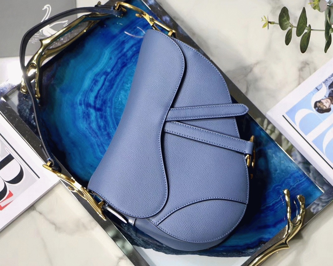 d10r saddle bag knockoff in De*1m blue grained calfskin