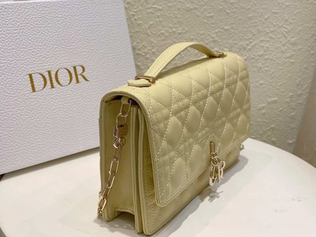 D10r Miss D10r Top Handle Bag Knockoff in Pastel Yellow Cannage Lambskin
