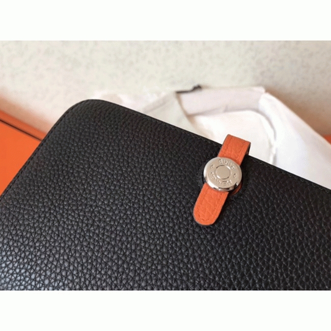 Black orange fake luxury H**me5 Dogon duo wallet