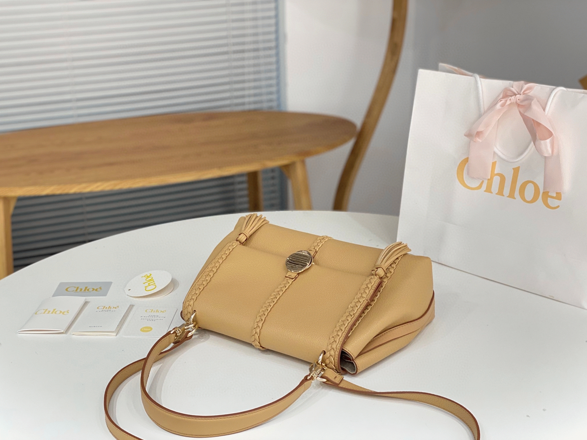 top quality replica Ch10e penelope medium shoulder bag in beige grained calfskin