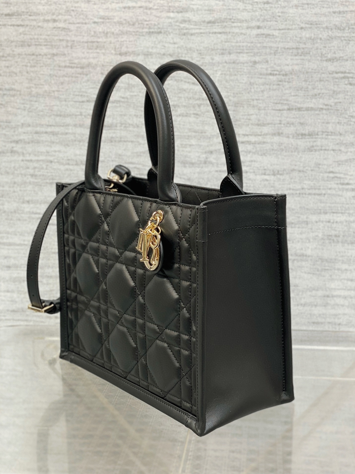 D10r Small Book Tote Bag Fake with Strap in Black