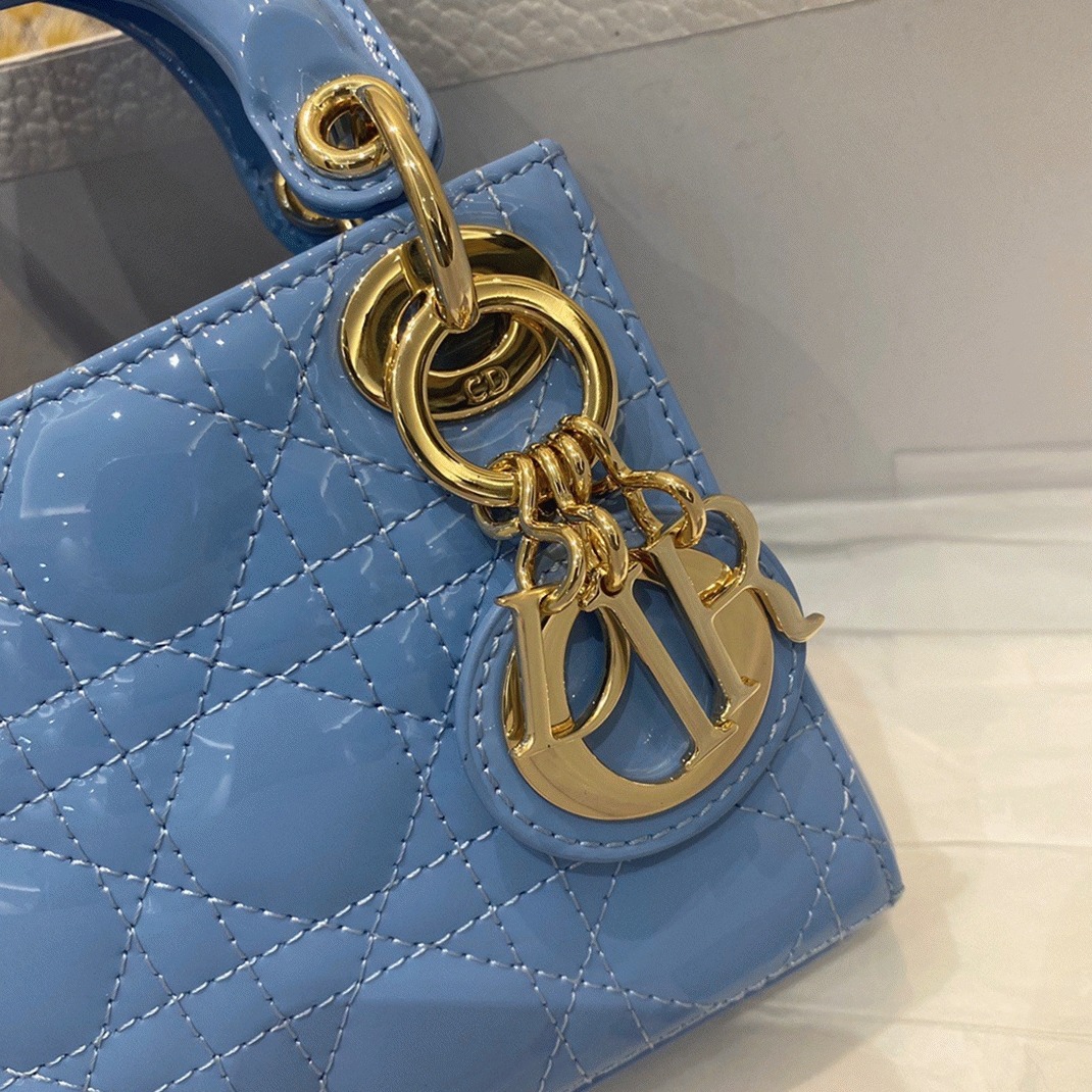 D10r Lady D10r Micro Bag Faux in Blue Patent Cannage Calfskin