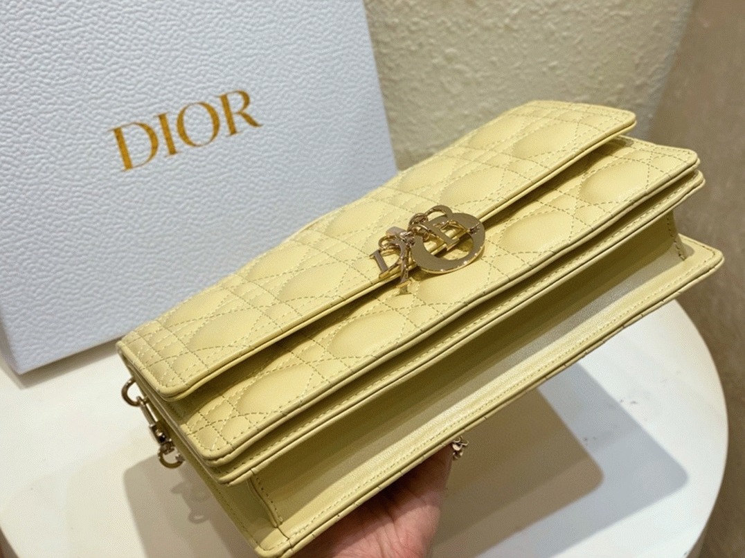 D10r Miss D10r Top Handle Bag Knockoff in Pastel Yellow Cannage Lambskin