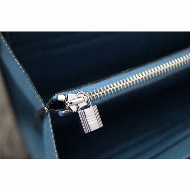 Jean blue knockoff H**me5 Kelly Longue wallet
