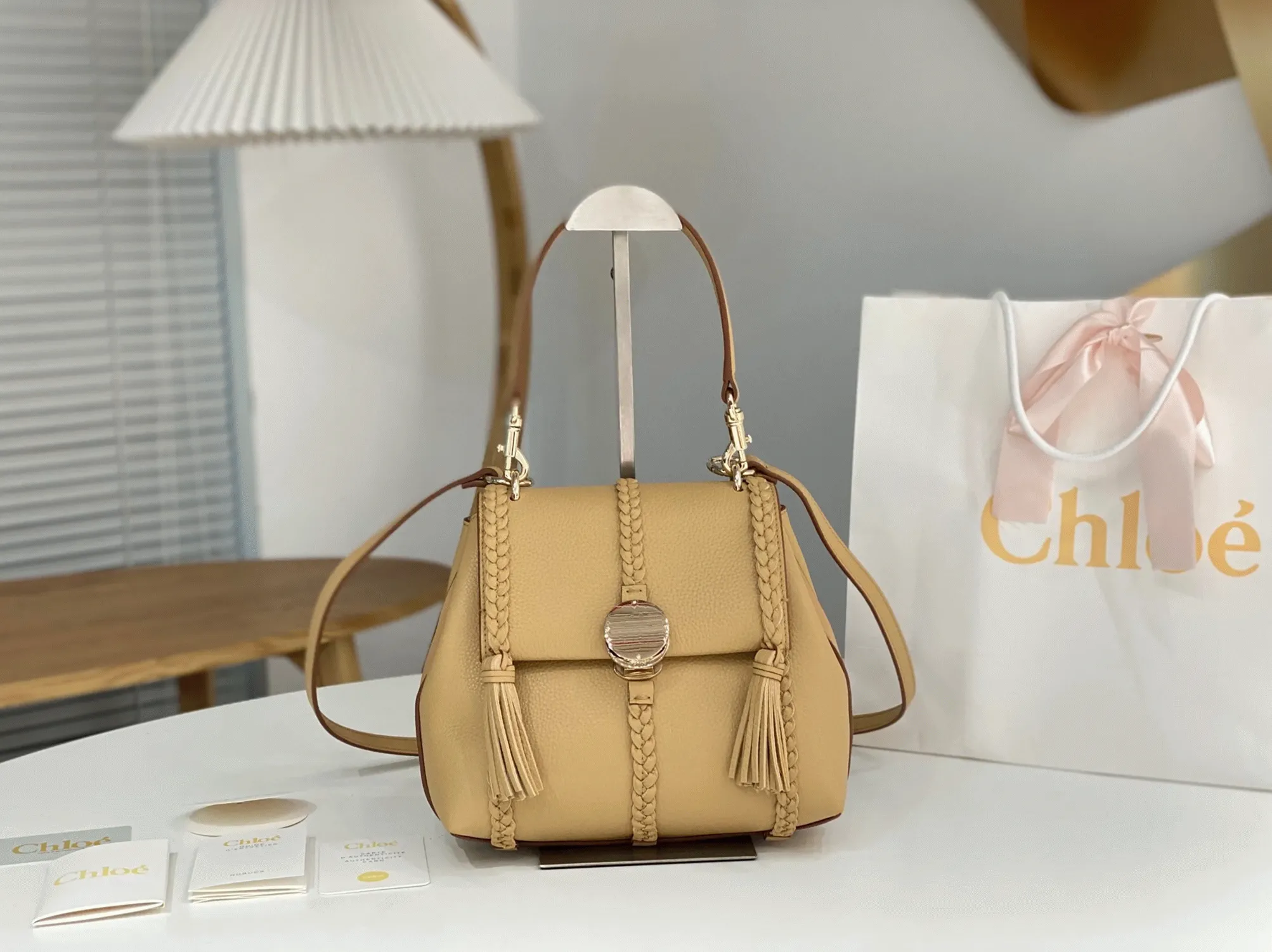 top quality replica Ch10e penelope small shoulder bag in beige grained calfskin