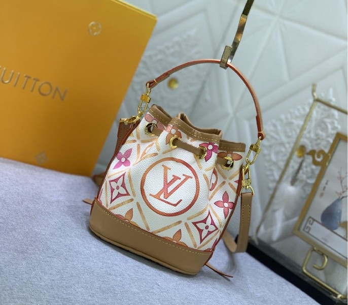 L0vis Vvtt0n LV By The Pool Monogram Tiles Canvas Nano Noe Bag In Coral