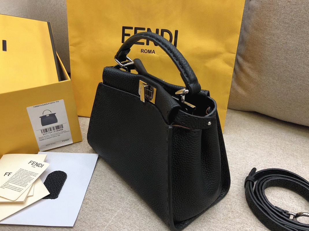 Top Quality Replica F**di Peekaboo Mini Selleria Bag In Black Romano Leather