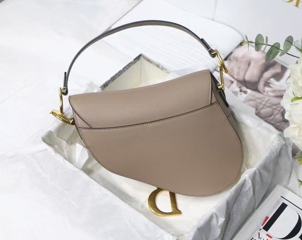 D10r Saddle Bag Fake in Warm Taupe Grained Calfskin