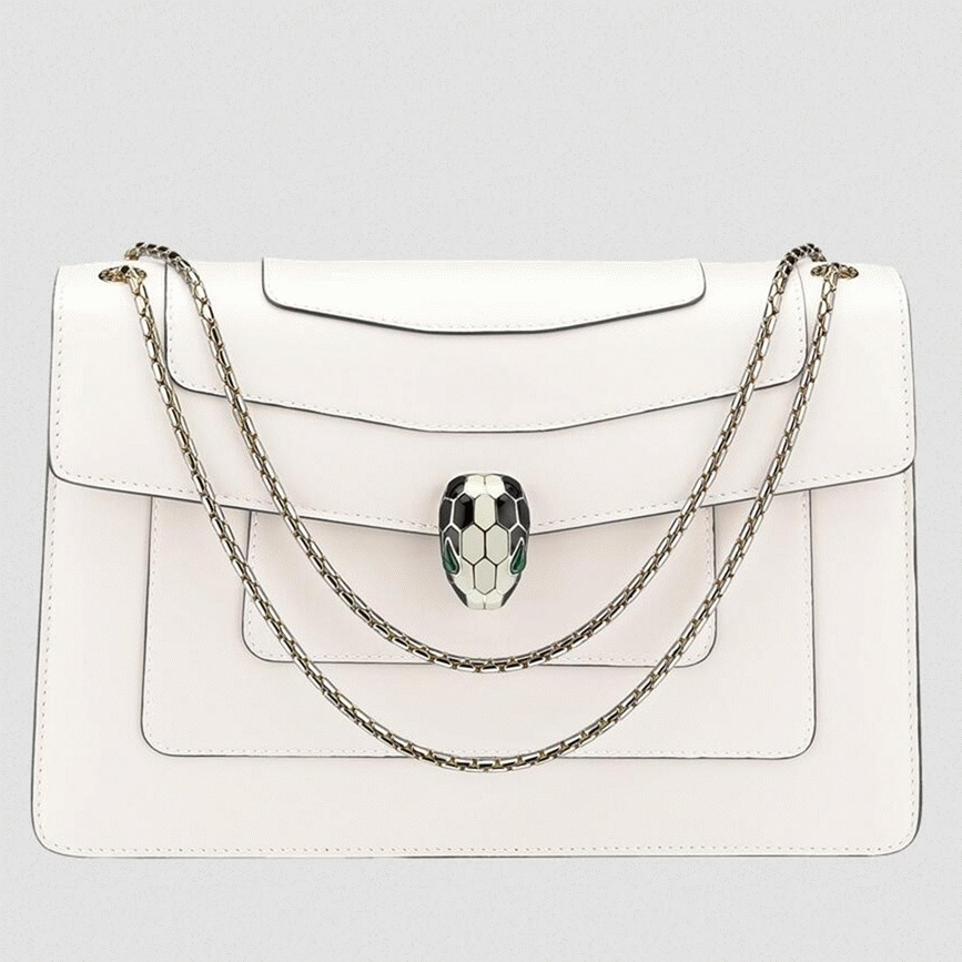 Replica Bv1g*ai Serpenti Forever Large Shoulder Bag White Calfskin