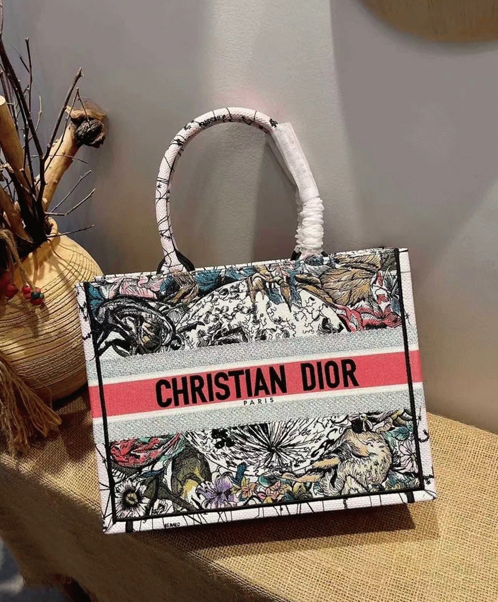 D10r Medium Book Tote Bag Replica in Multicolor D10r Constellation Embroidery