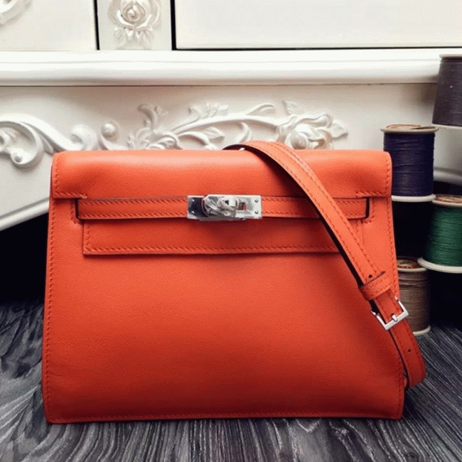 Orange Swift Leather Top Fake H**me5 Kelly Danse Fun Crossbody