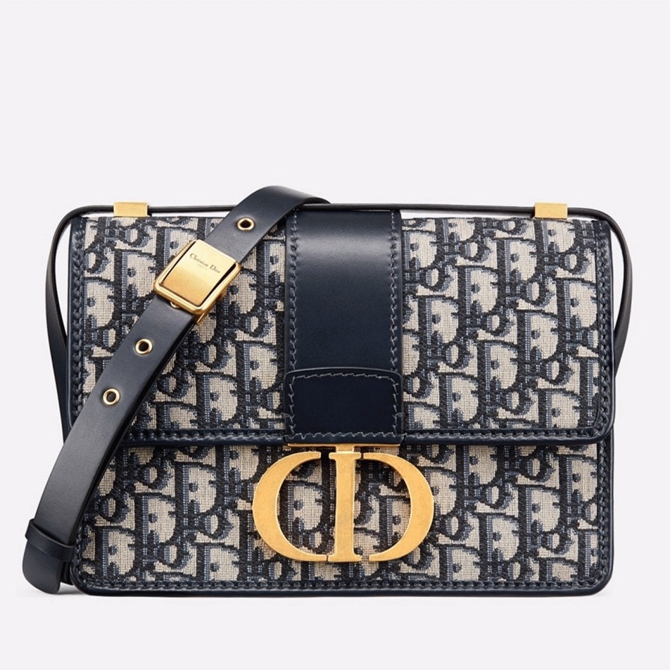 D10r 30 Montaigne Medium Bag Replica in Blue D10r Oblique Jacquard
