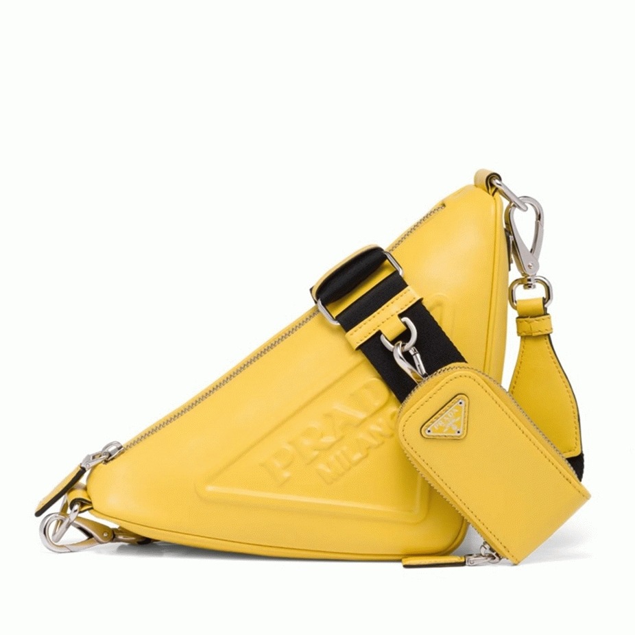 Pra*a Triangle Shoulder Bag Replica in Yellow