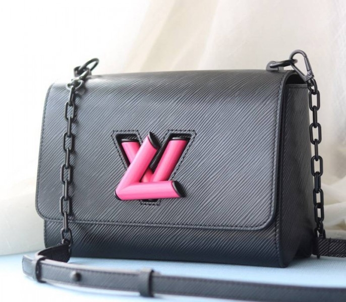 L0vis Vvtt0n Epi Leather Twist MM Bag With Black Vibrant Pink Twist Lock