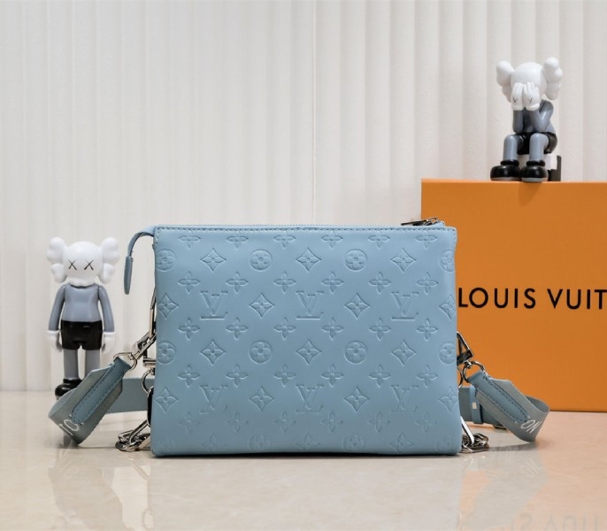 L0vis Vvtt0n Coussin PM Bag In Turquoise Blue With Jacquard Strap