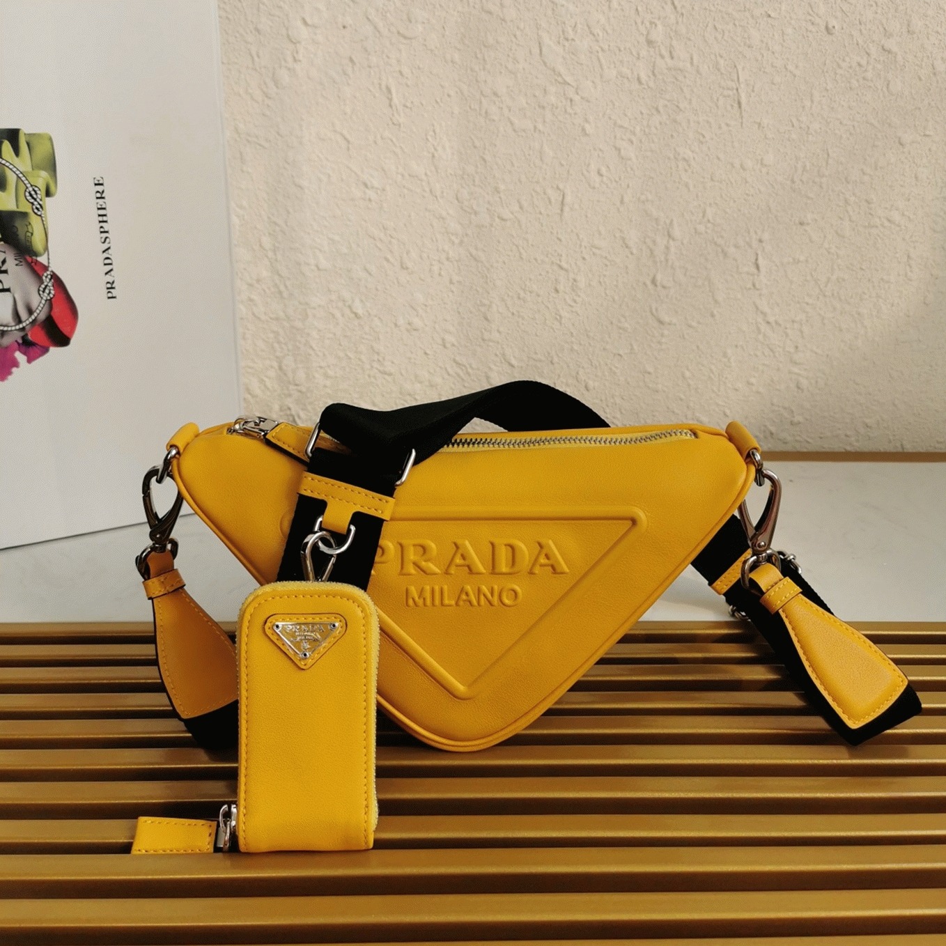 Pra*a Triangle Shoulder Bag Replica in Yellow