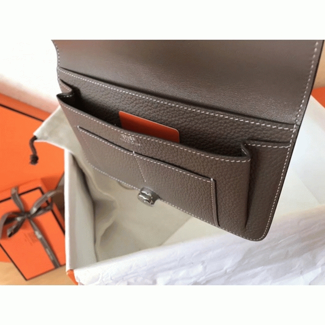 Black taupe knockoff H**me5 Dogon duo wallet