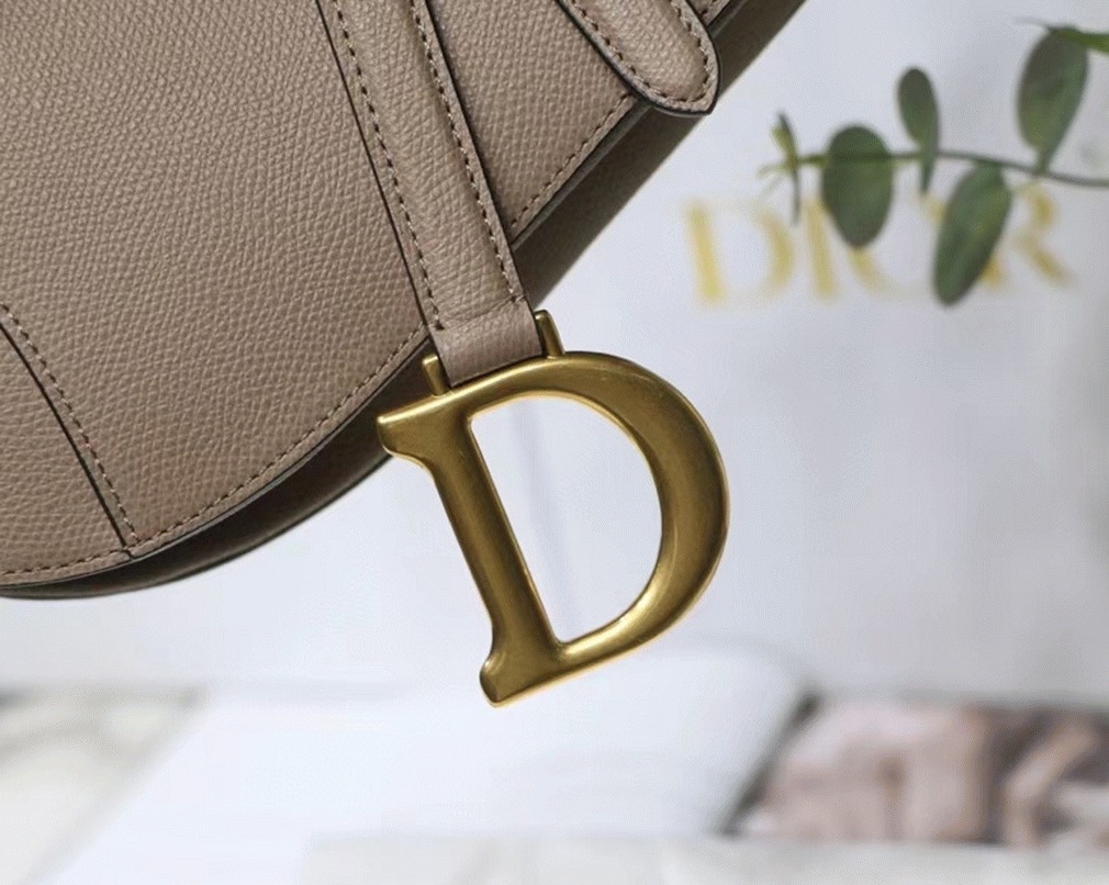 D10r Saddle Bag Fake in Warm Taupe Grained Calfskin