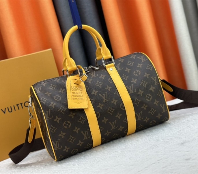 L0vis Vvtt0n Monogram Macassar Canvas Keepall Bandouliere 35 In Safran Yellow