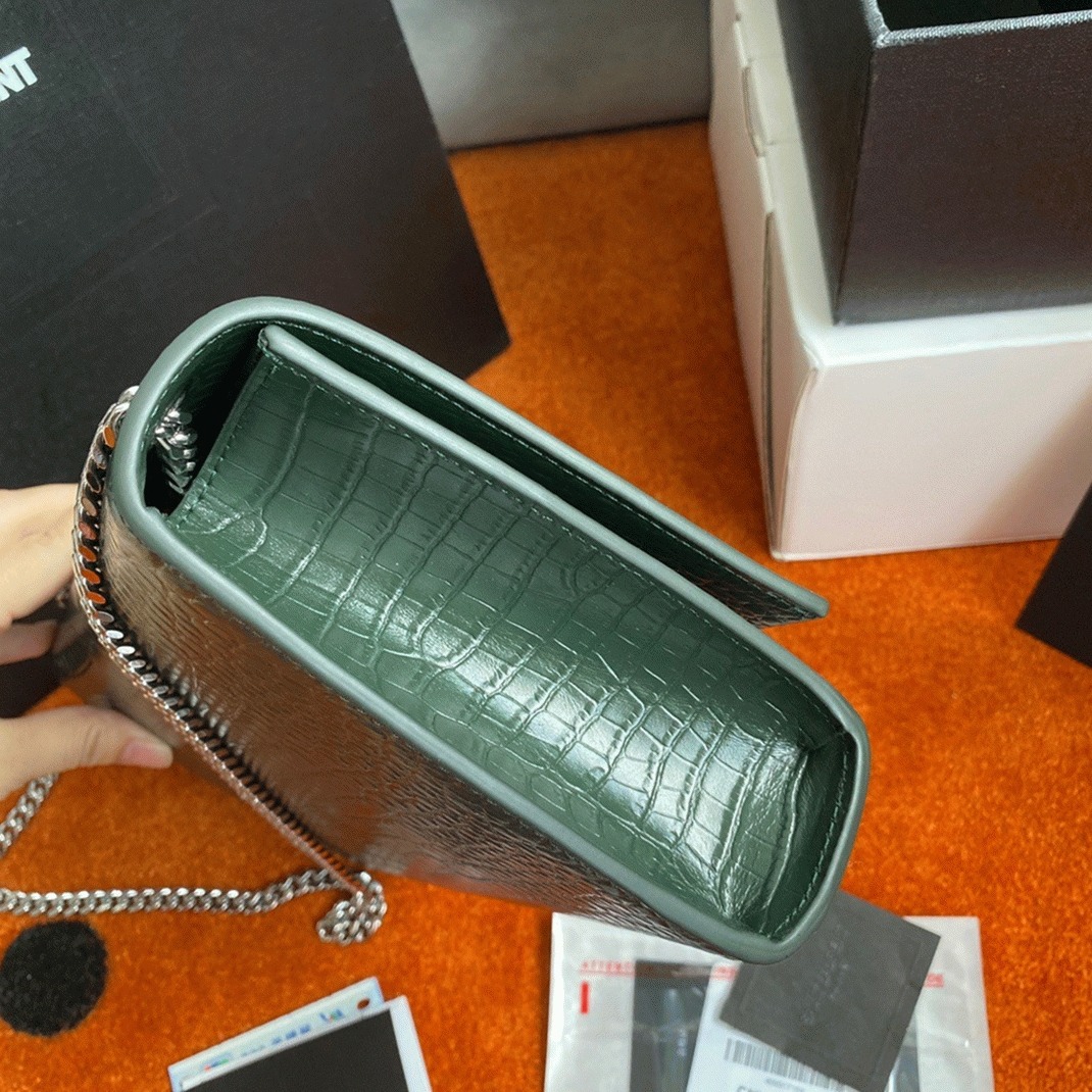 Replica Sa1nt Lau*nt Kate Medium Tassel Bag Green Crocodile-embossed Leather