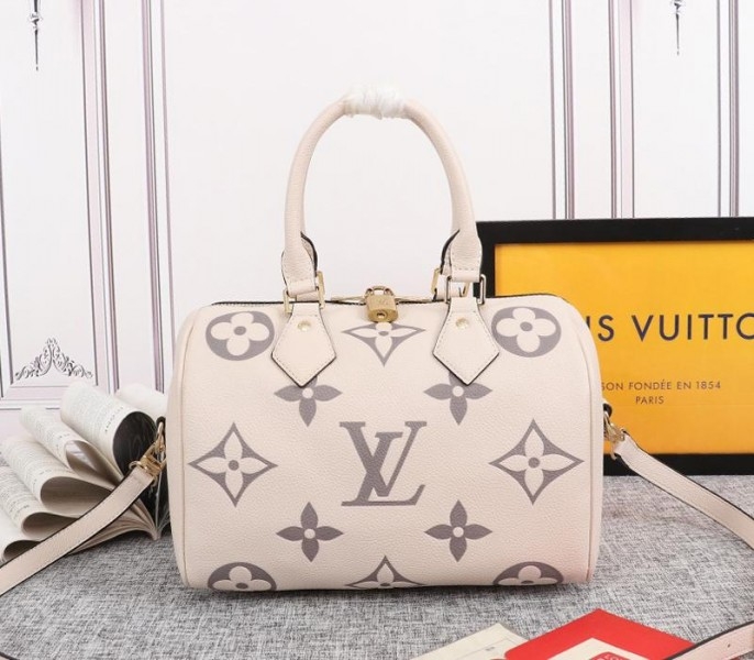 L0vis Vvtt0n Bicolor Monogram Empreinte Leather Speedy Bandouliere 25 Handbag In Cream And Bois De Rose Pink