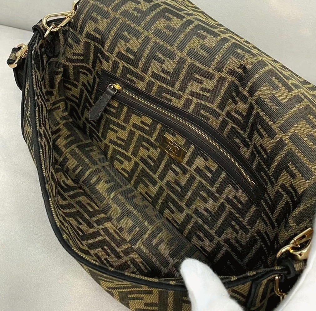 Top Quality Fake F**di Large Baguette Bag In Brown FF Jacquard Fabric