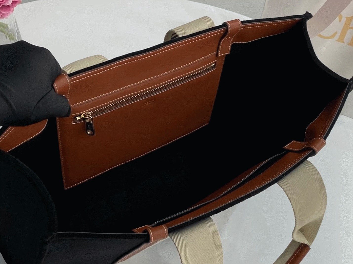 top quality faux Ch10e large woody tote bag in black felt
