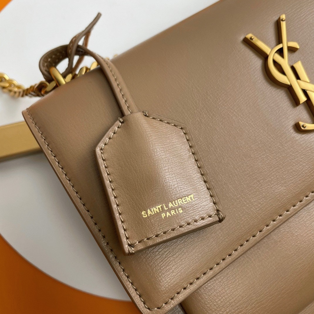 Knockoff Sa1nt Lau*nt Sunset Medium Chain Bag Taupe Calfskin