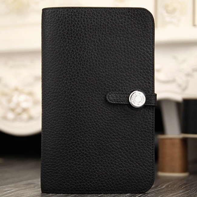 Black fake luxury H**me5 Dogon combine wallet