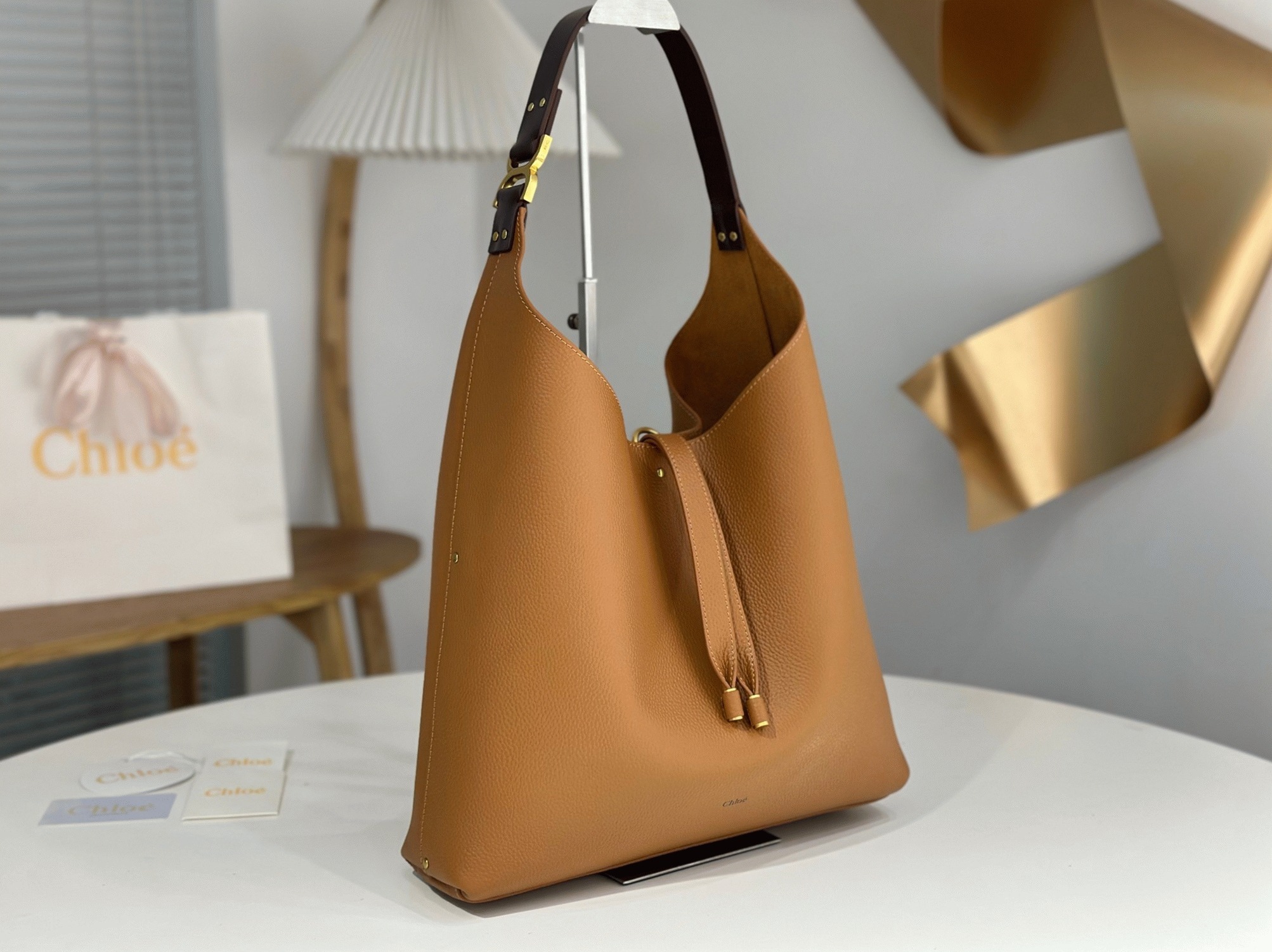 top quality fake Ch10e marcie hobo bag in brown grained leather