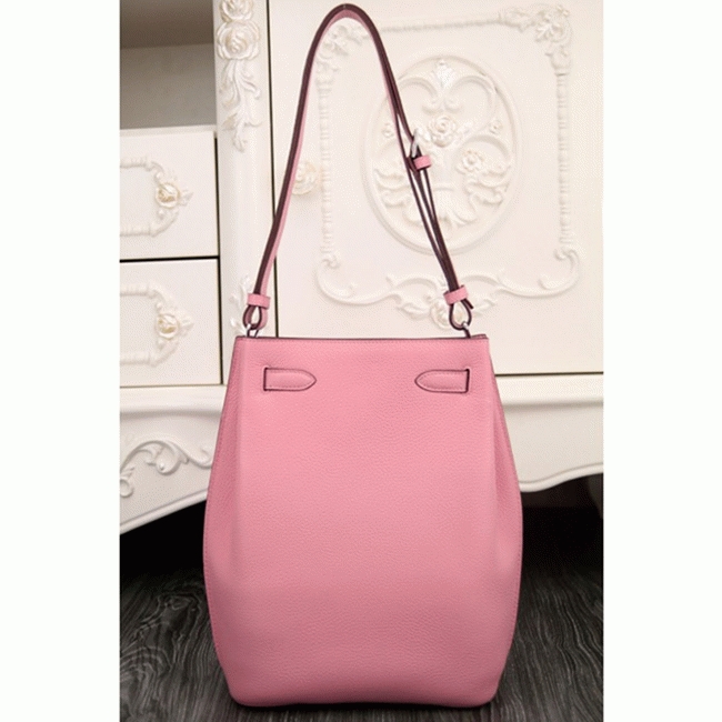 Pink Leather Replica H**me5 So Kelly 22cm Feminine Shoulder Bag