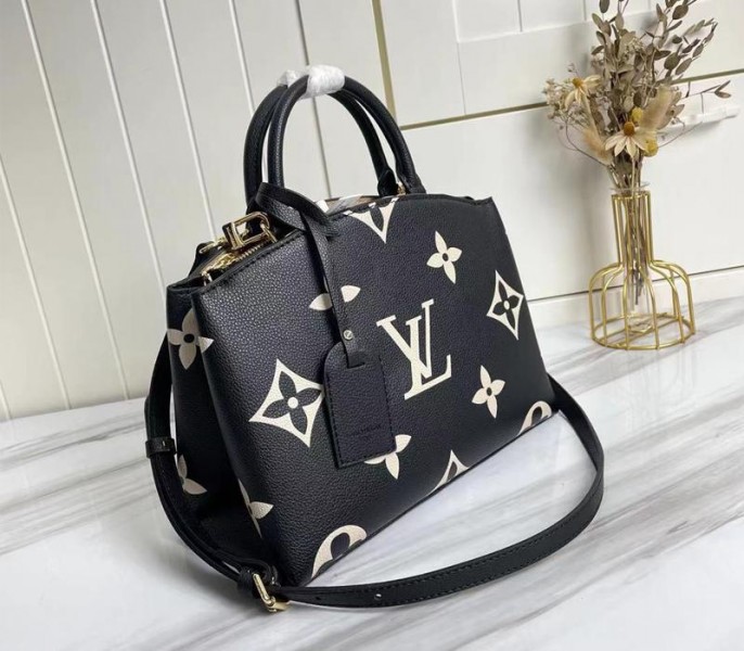 L0vis Vvtt0n Bicolor Monogram Empreinte Leather Petit Palais Handbag In Black And Beige