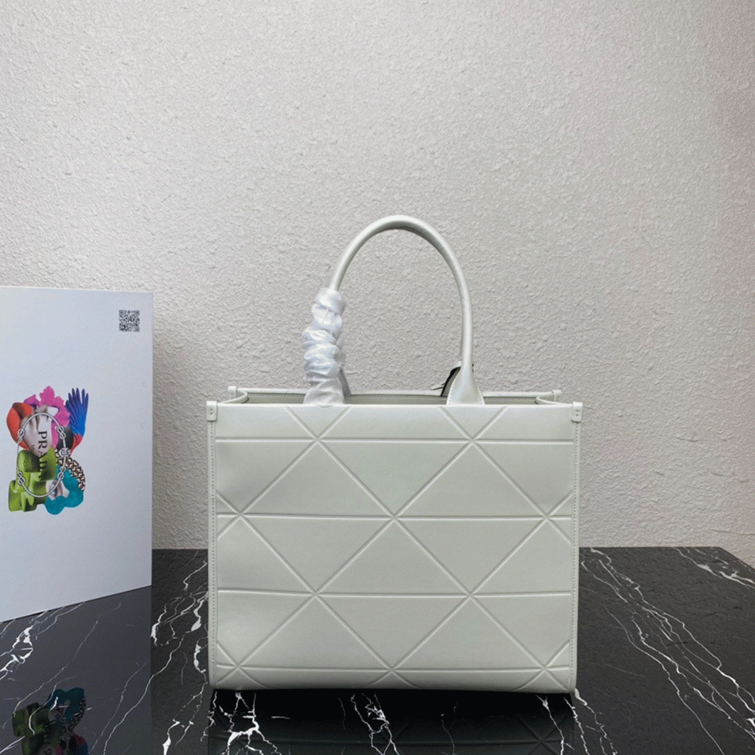 Pra*a Symbole Medium Bag Fake with Topstitching in White