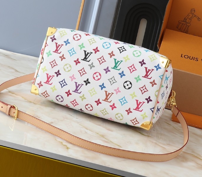 LV X TM Multicolored Speedy Bandouliere 30 In White