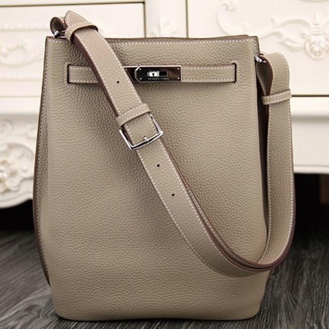 Grey Leather Replica H**me5 So Kelly 22cm Soft Leather Shoulder Bag