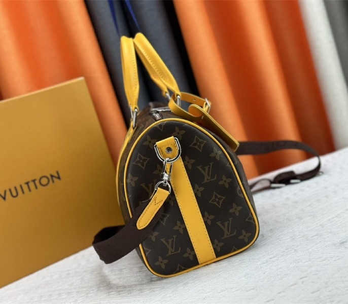 L0vis Vvtt0n Monogram Macassar Canvas Keepall Bandouliere 35 In Safran Yellow