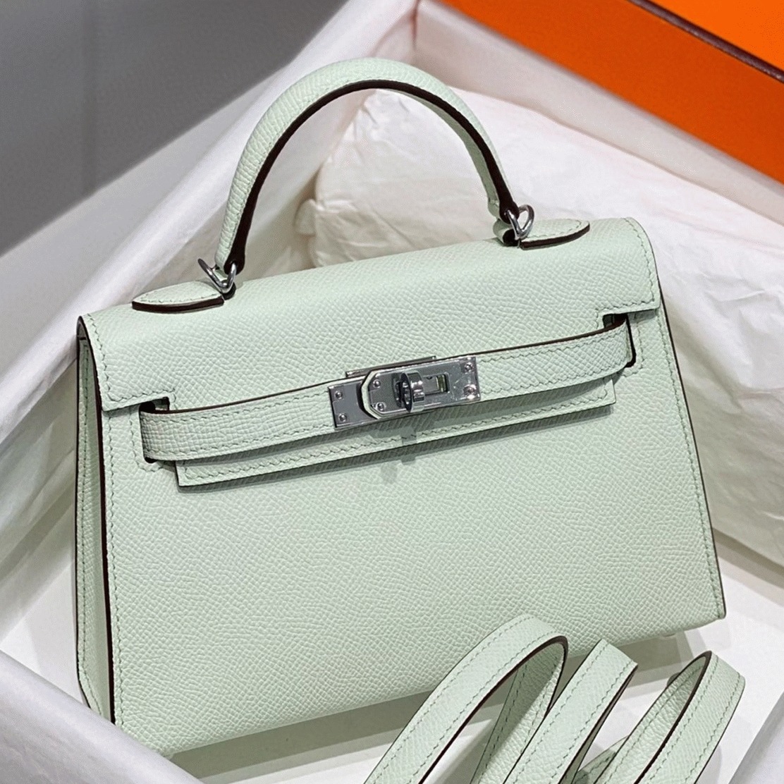 H**me5 Kelly Mini II Bag Replica in Vert Fizz