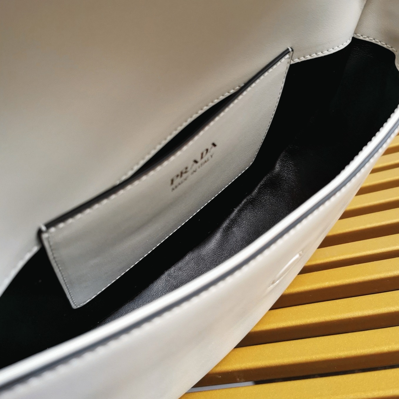 White Pra*a Arque Shoulder Bag with Flap Replica