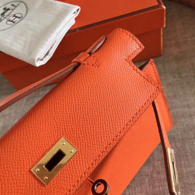 Orange Epsom Replica H**me5 Kelly Pochette Bright Mini Purse