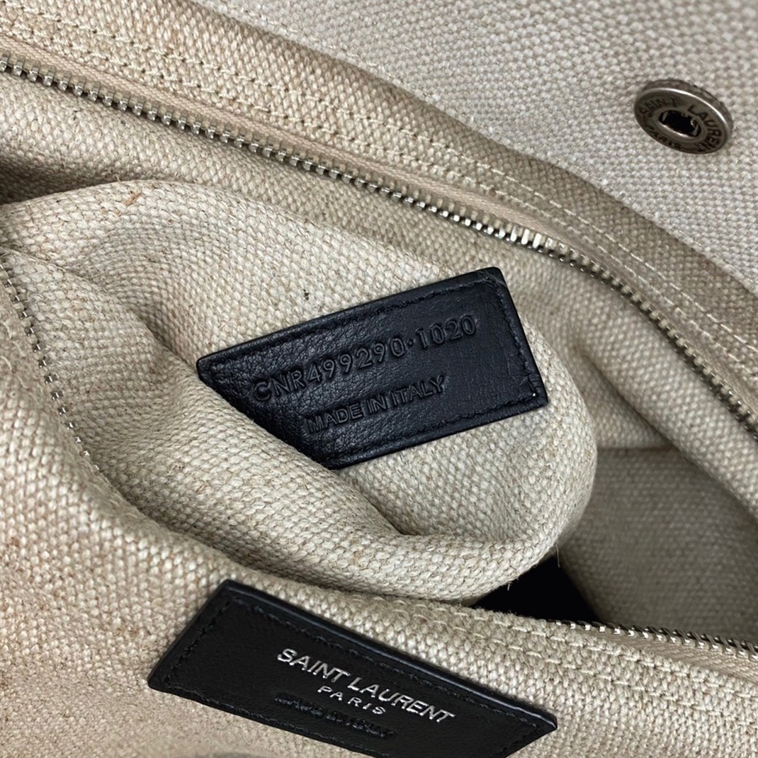 Knockoff Sa1nt Lau*nt Rive Gauche Tote Bag White Linen and Black Leather