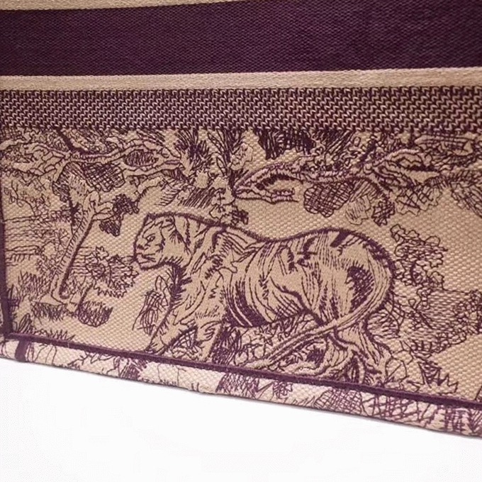 D10r Large Book Tote Bag Fake in Bordeaux Toile de Jouy Embroidery