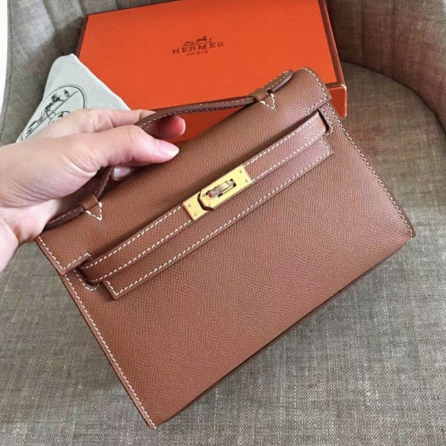 H**me5 Gold Epsom High Quality Replica Kelly Pochette Elegant Clutch