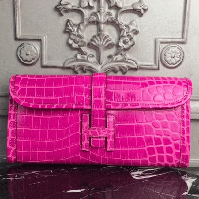 Rose Red Crocodile Leather Replica H**me5 Jige Elan 29 Elegant Clutch