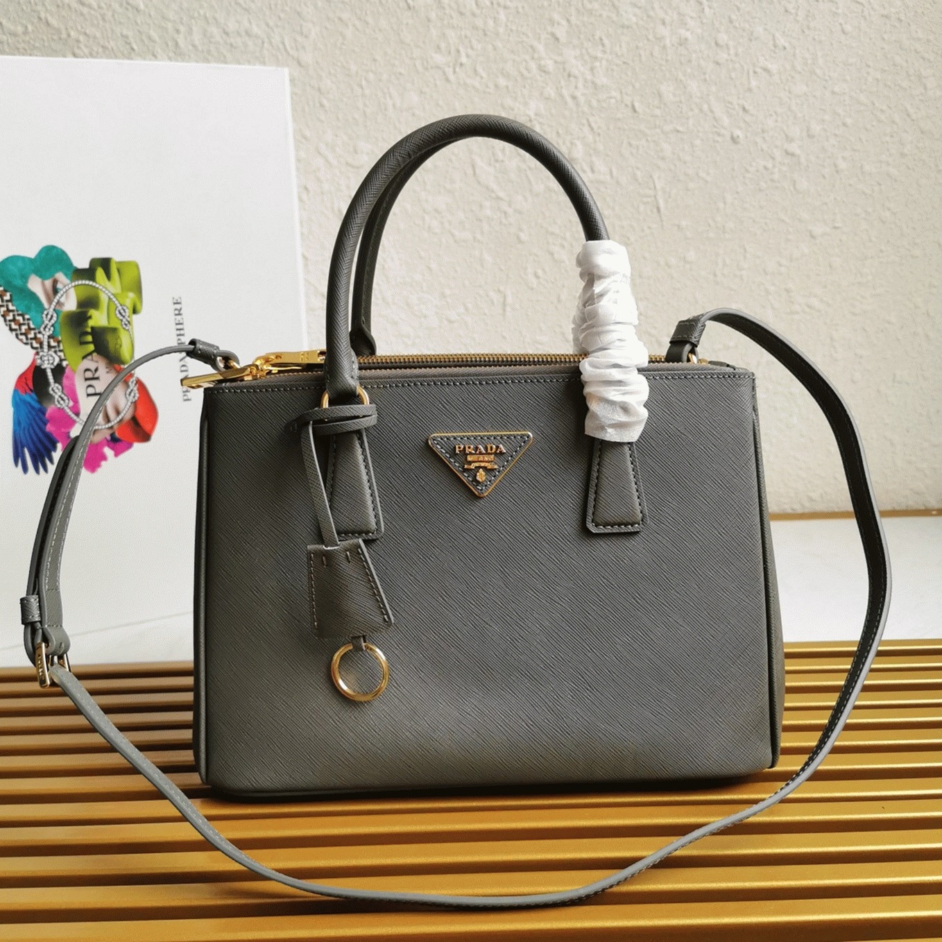 Grey Pra*a Galleria Medium Bag Replica