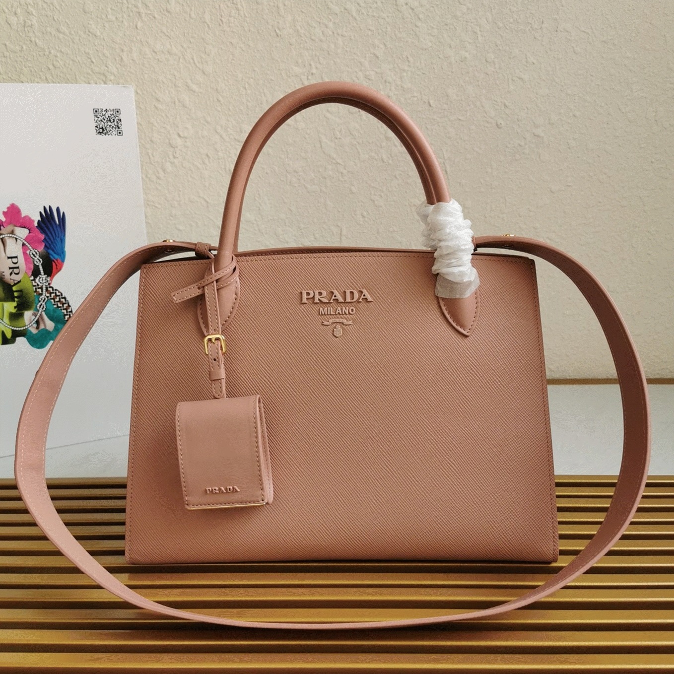 Pra*a Monochrome Medium Bag Best Replica in Nude
