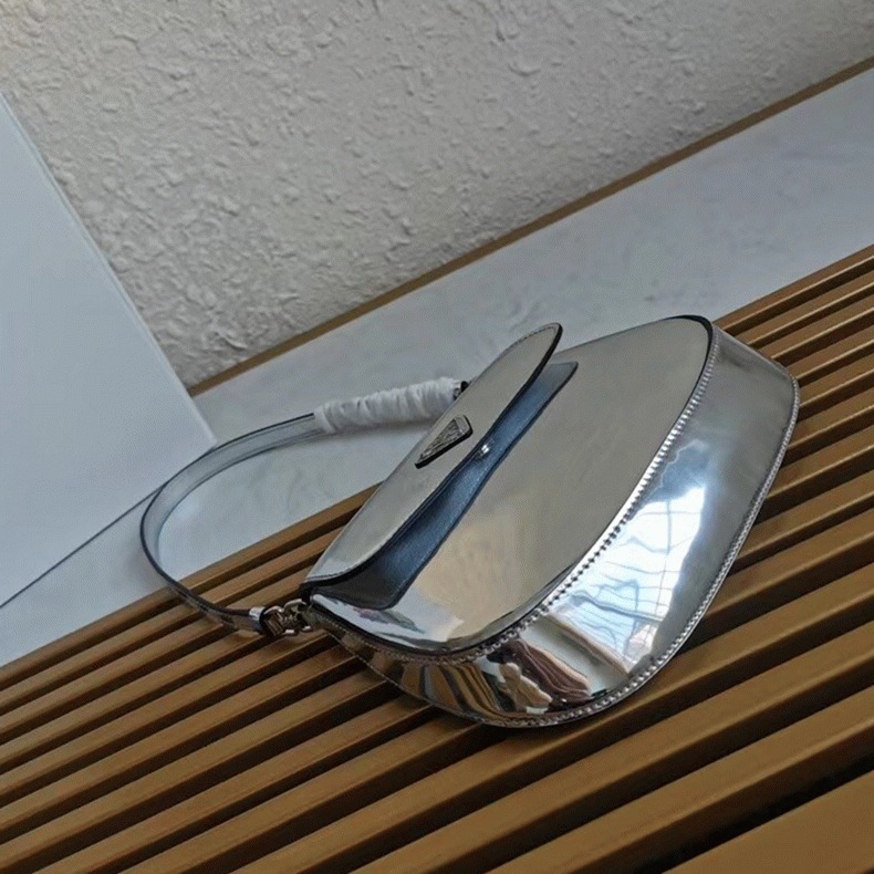 Silver Pra*a Cleo Flap Bag Knockoff