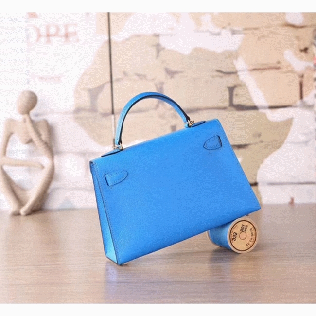Blue Hydra Chevre Replica H**me5 Kelly 20cm Petite Handbag