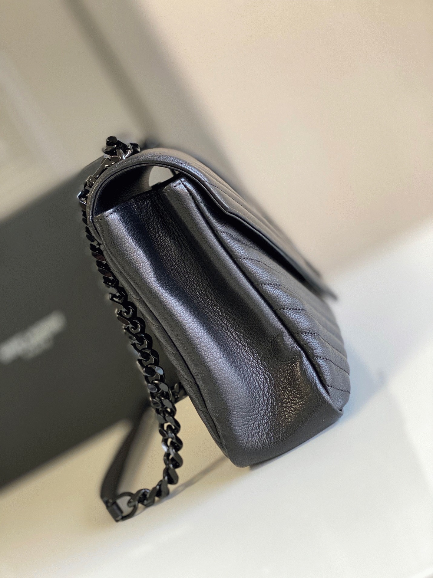 Fake Sa1nt Lau*nt College Large Chain Bag Black