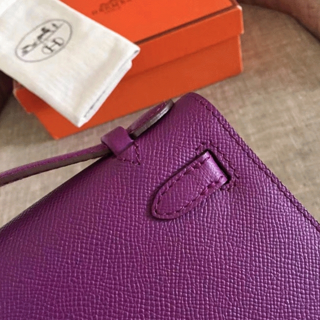 Cyclamen Epsom Knockoff H**me5 Kelly Pochette Light Purple Clutch